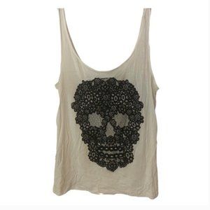 H&M Divided White Tank Top With Black Skull